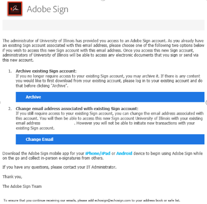 Email sent to existing Adobe Sign users