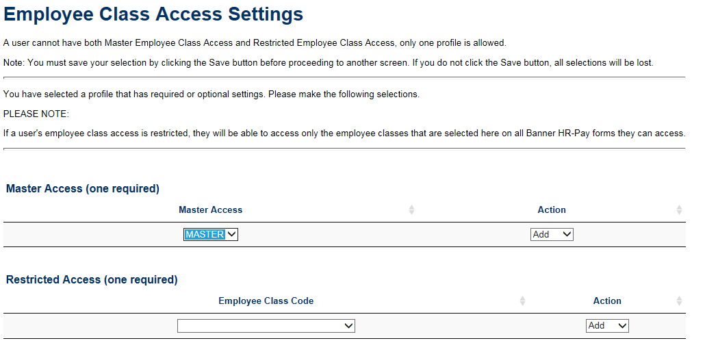 Image Employee Class Access Settings