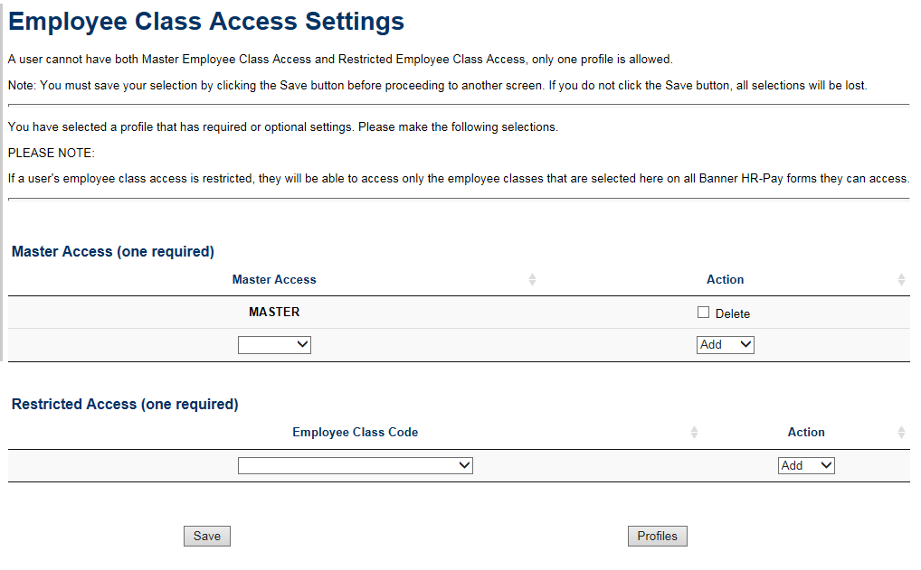 Image Employee Class Access Settings