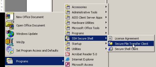 screenshot of how to Start the SSH Secure File Transfer Client